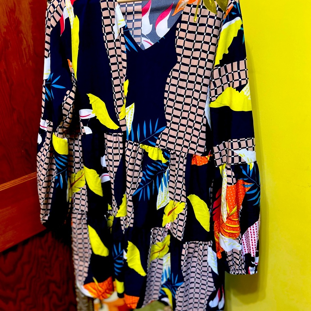 Colorful Patterned Long Sleeve Dress